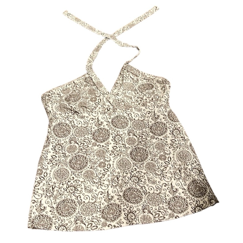 Title Nine halter neck with ties tank, built-in shelf bra, brown and white